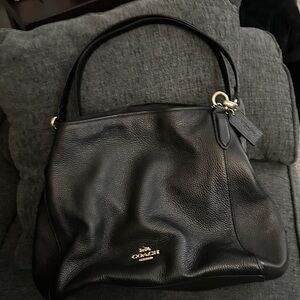 Coach Black Pebbled Leather Shoulder Tote with Gold Hardware